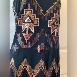 Express Black Sleeveless S Dress gold copper Sequin Geometric Design